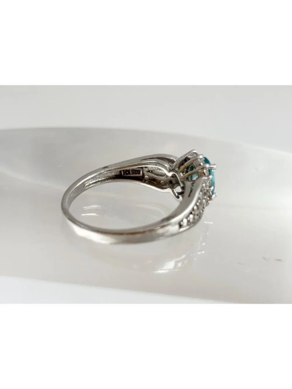Blue Topaz Halo Style Multi Gemstone Sterling Silver 925 Vintage Ring - sz 8